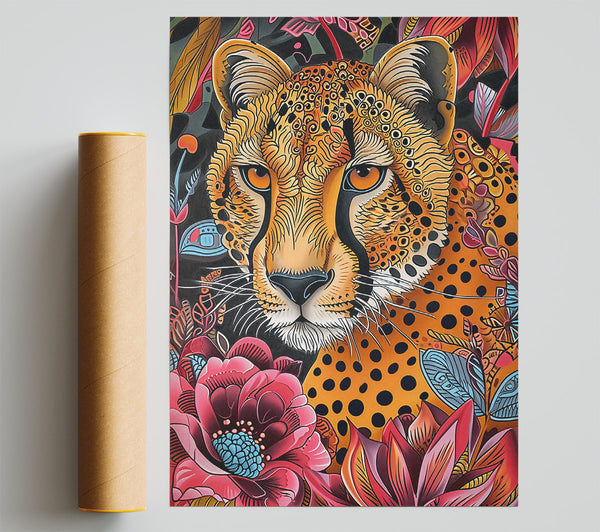 Orange Cheetah Bloom Poster