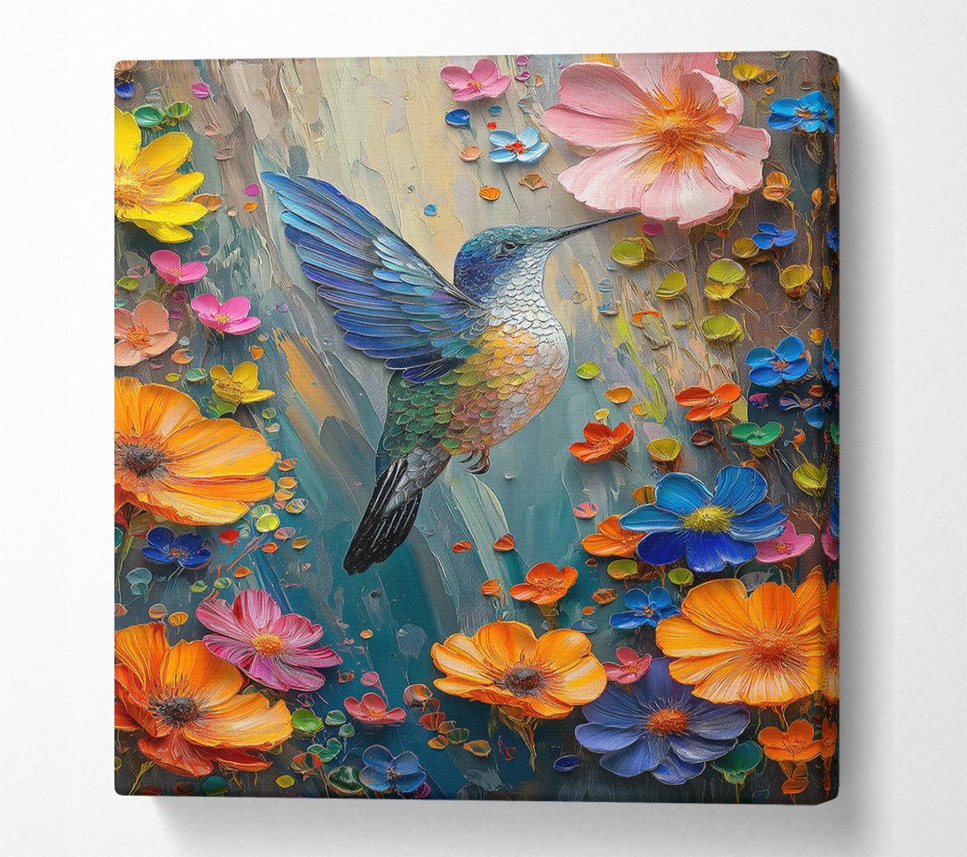  A Canvas Print of Azure Hummingbird Flight Canvas Print
