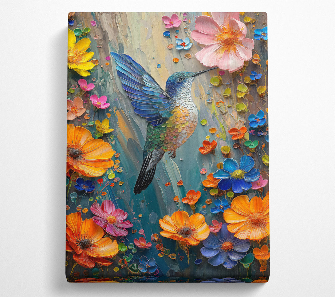  A Canvas Print of Azure Hummingbird Flight Canvas Print