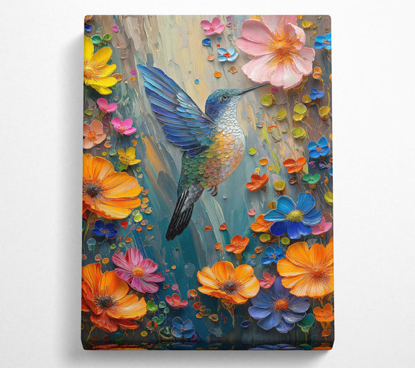  A Canvas Print of Azure Hummingbird Flight Canvas Print