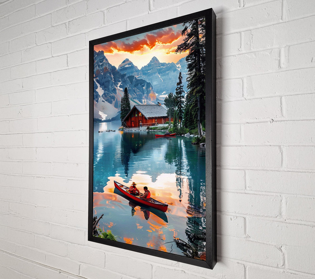  A Canvas Print of Orange Sunset Cabin Canvas Wall Art
