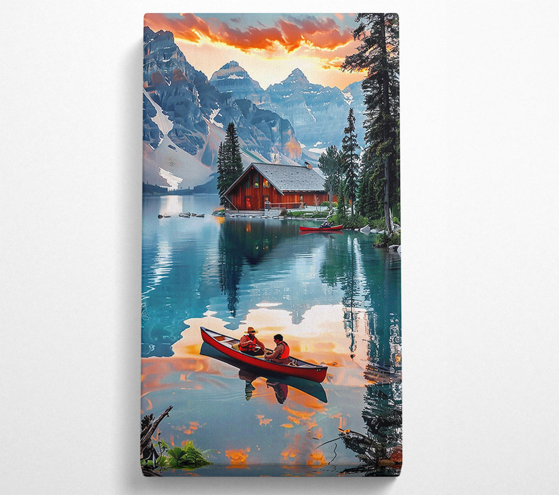  A Canvas Print of Orange Sunset Cabin Canvas Wall Art