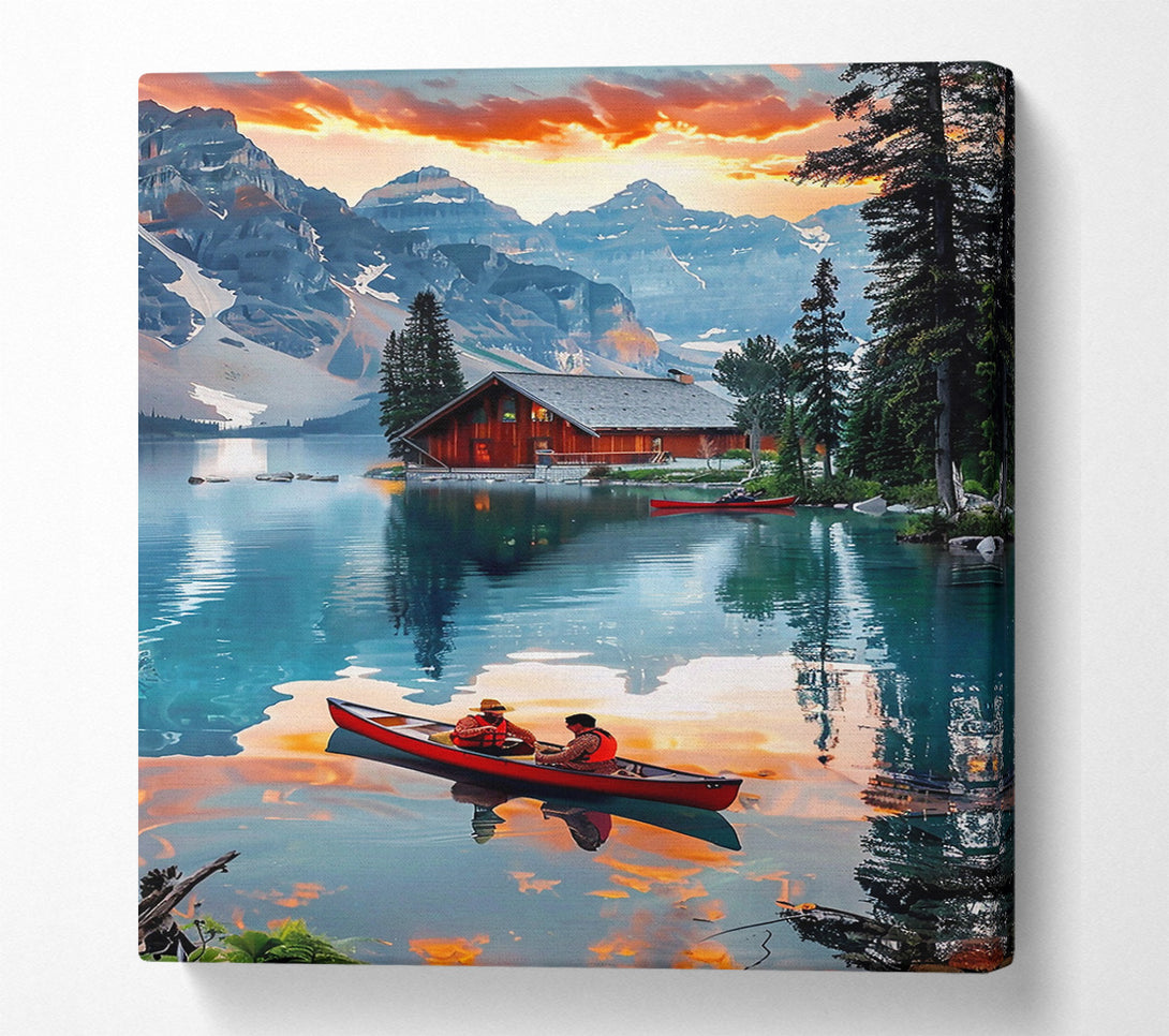  A Canvas Print of Orange Sunset Cabin Canvas Wall Art