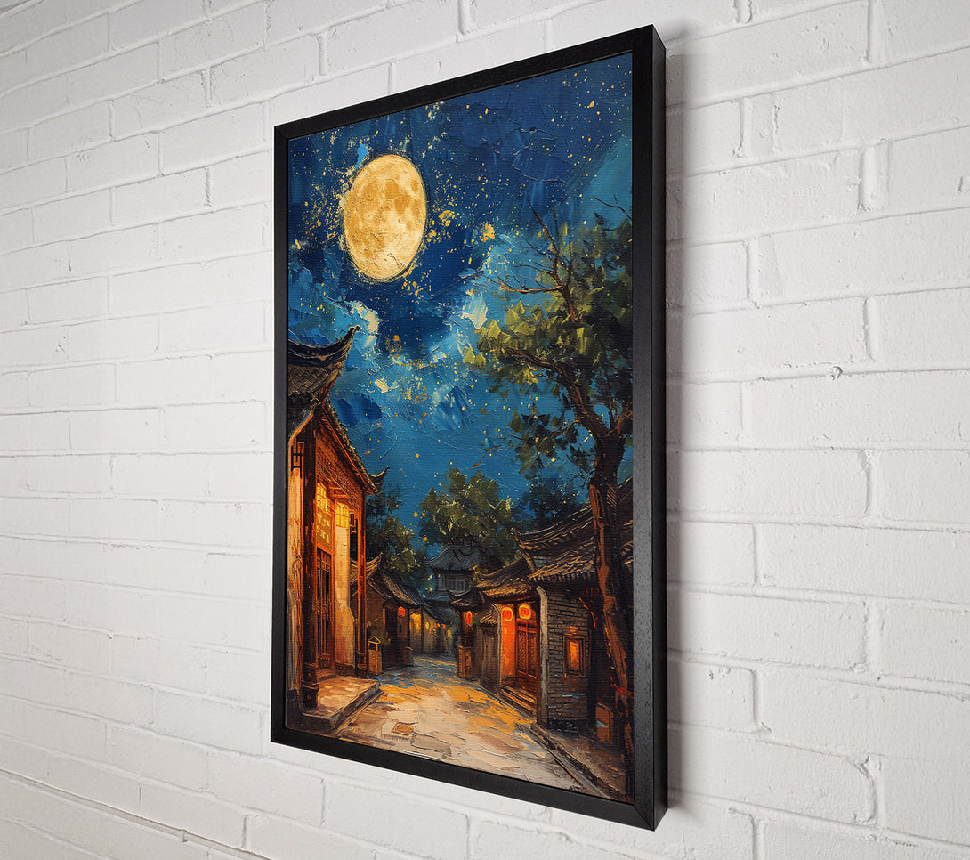  A Canvas Print of Golden Moonlit Street Canvas Wall Art