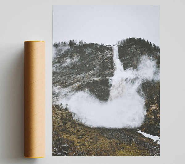 White Waterfall Mist Poster