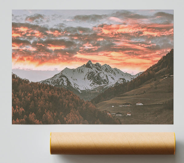 Orange Sky Mountainside Poster