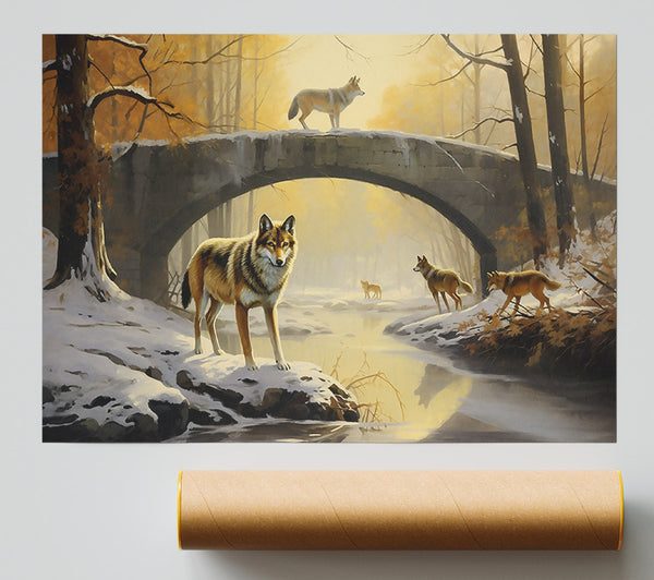 Golden Wolves Bridge Poster