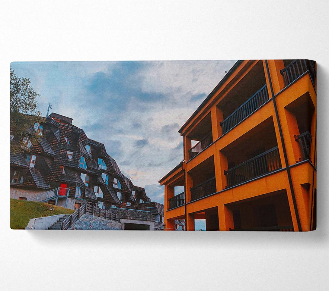  A Canvas Print of Orange Building Contrast Canvas Wall Art