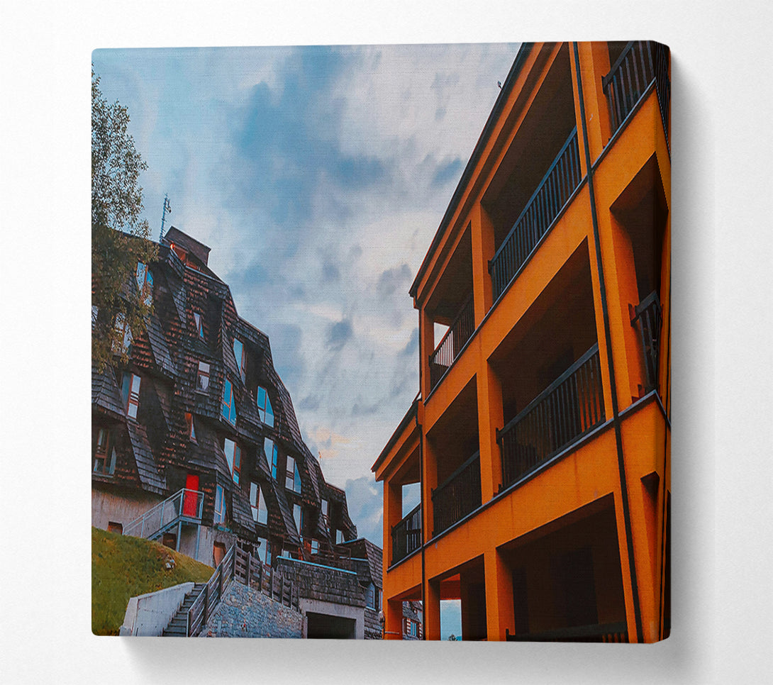  A Canvas Print of Orange Building Contrast Canvas Wall Art