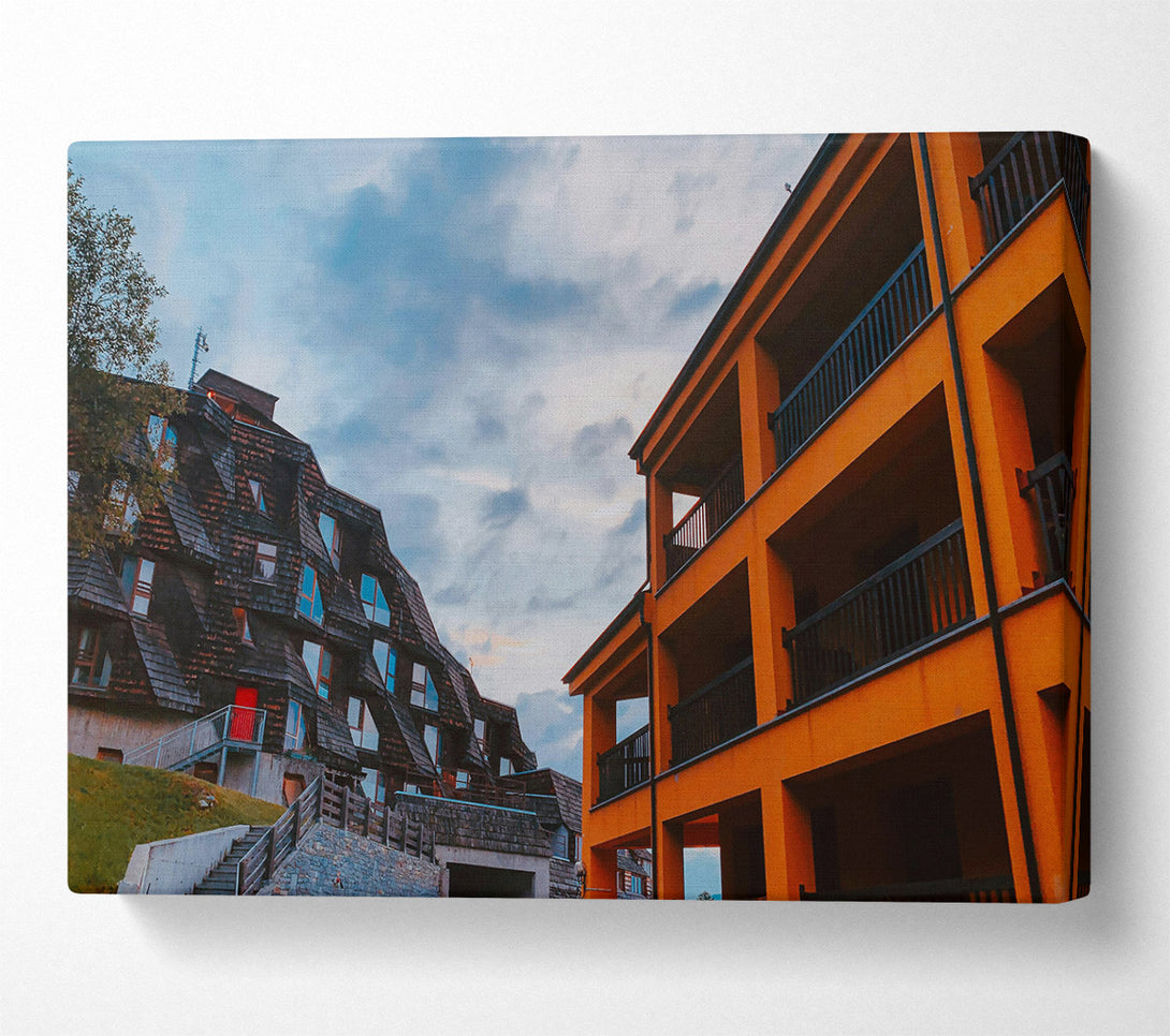  A Canvas Print of Orange Building Contrast Canvas Wall Art