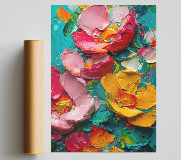 Teal Abstract Flowers Poster