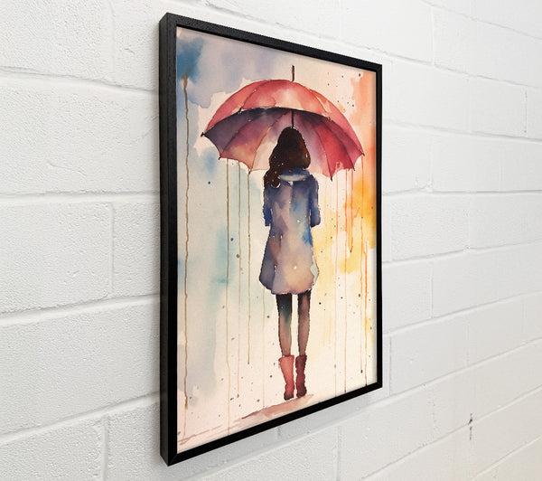 Woman With Umbrella Watercolour