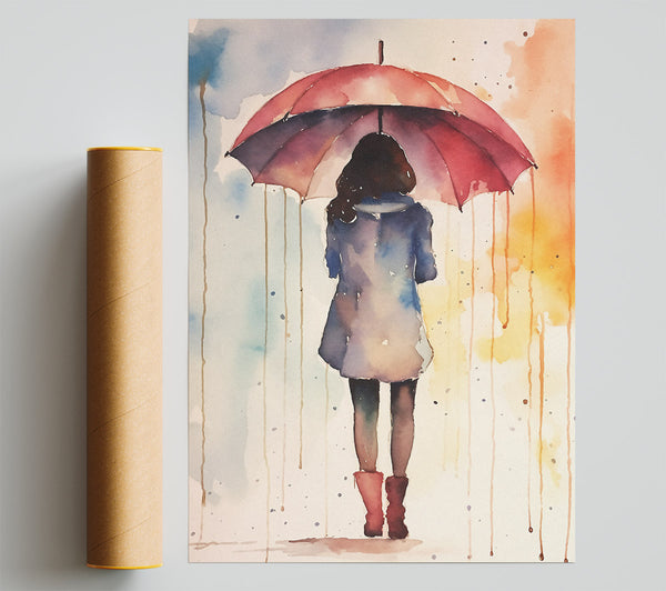 Woman With Umbrella Watercolour Giclee Print
