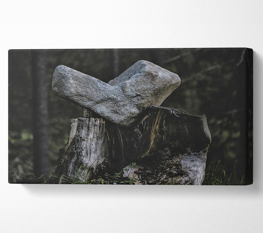  A Canvas Print of Gray Stone On Stump Canvas Wall Art