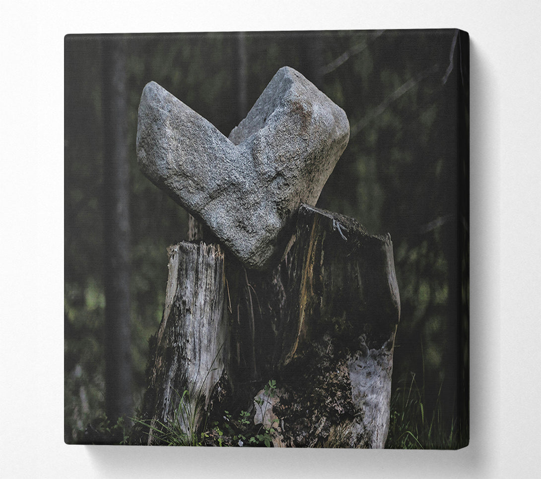  A Canvas Print of Gray Stone On Stump Canvas Wall Art