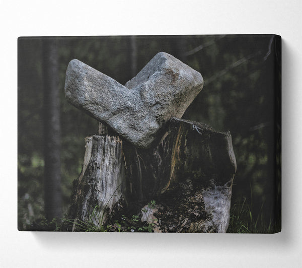  A Canvas Print of Gray Stone On Stump Canvas Wall Art