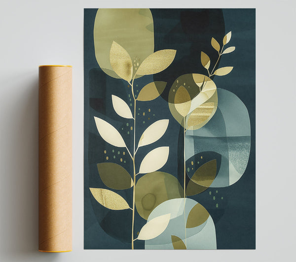 Golden Bloom On Navy Print
