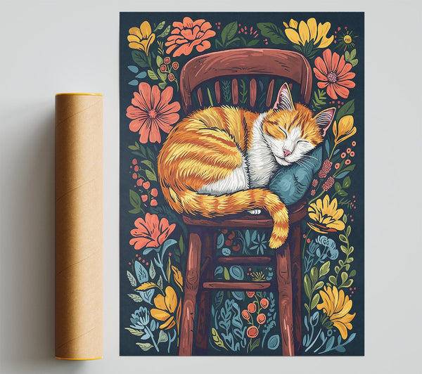 Orange Cat'S Slumber Party Print