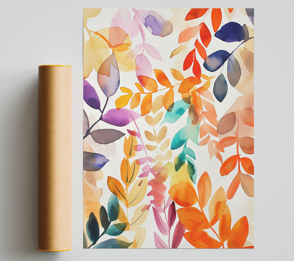 Orange Watercolor Leaves Giclee Print