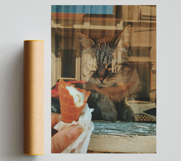 Golden Cat Watching Ice Cream Giclee Print