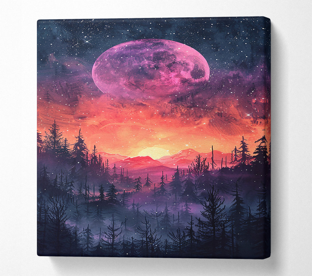  A Canvas Print of Pink Moon Forest Canvas Wall Art
