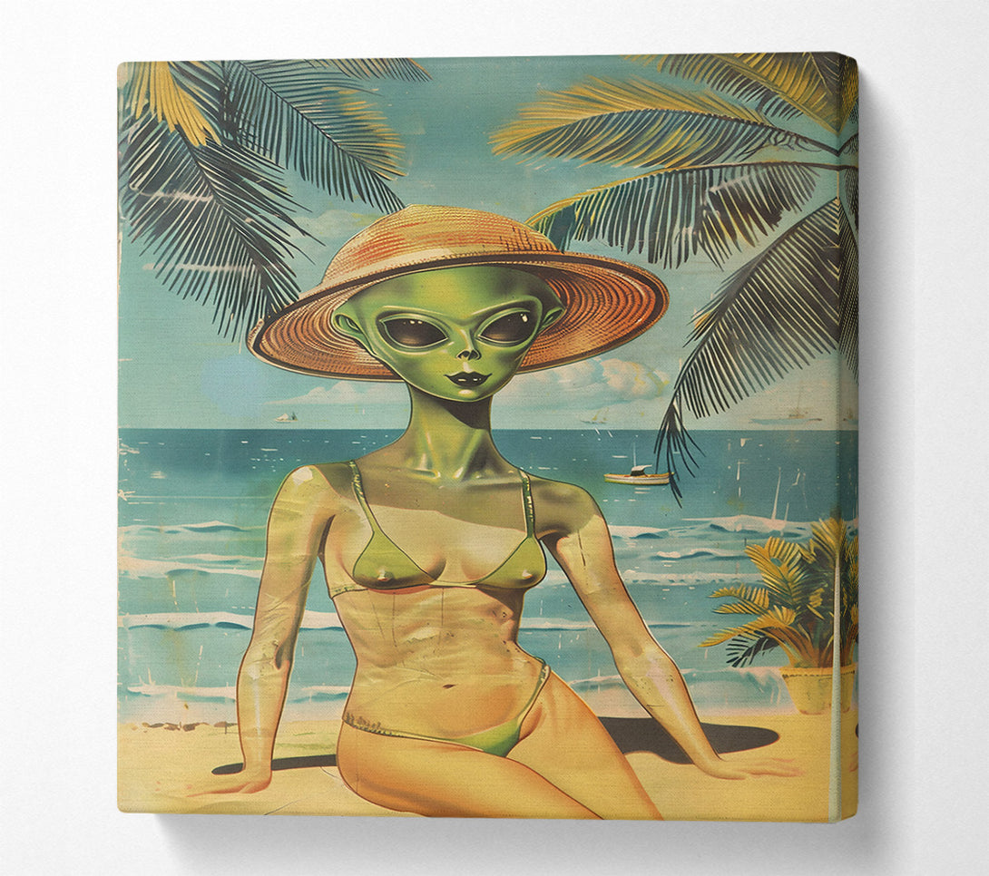  A Canvas Print of Green Alien Beach Day Canvas Wall Art