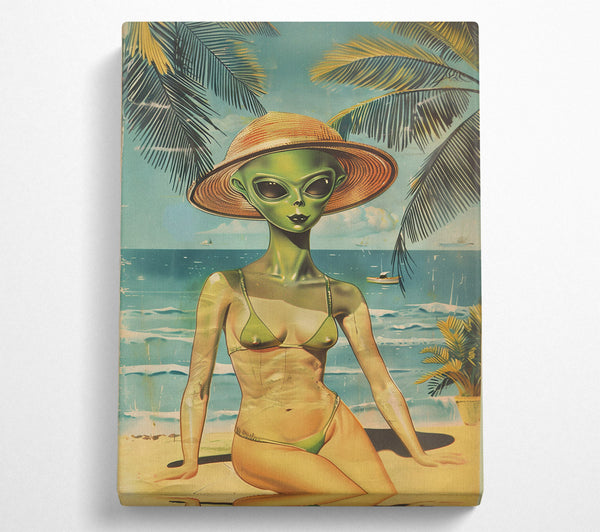  A Canvas Print of Green Alien Beach Day Canvas Wall Art