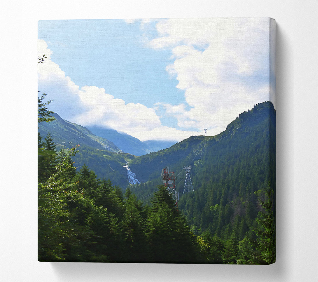  A Canvas Print of Blue Sky Mountain Waterfall Canvas Wall Art