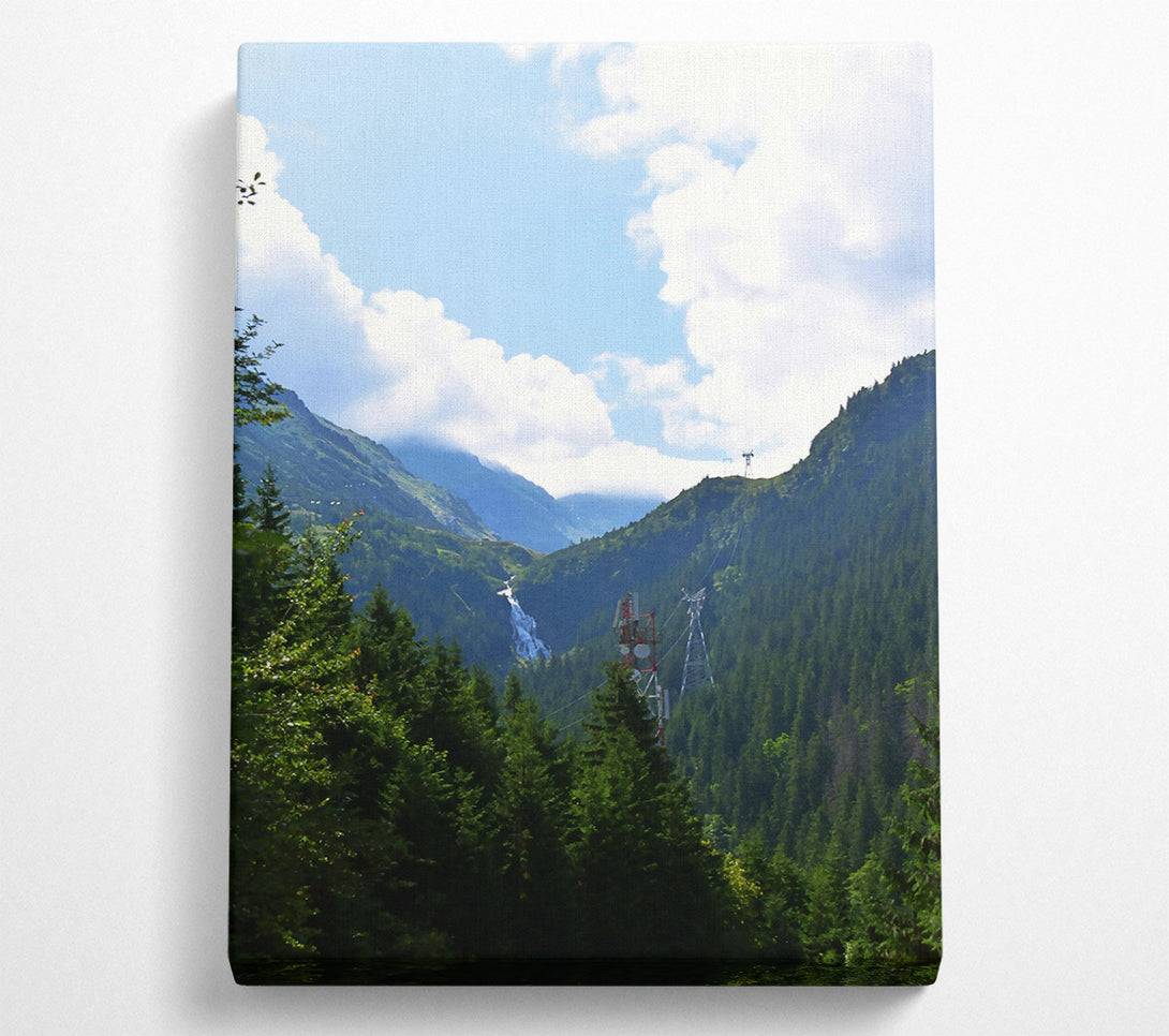  A Canvas Print of Blue Sky Mountain Waterfall Canvas Wall Art