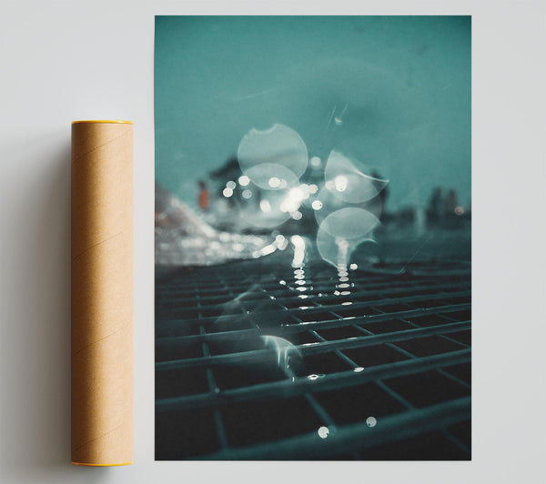 Teal Grid Reflections. Giclee Print