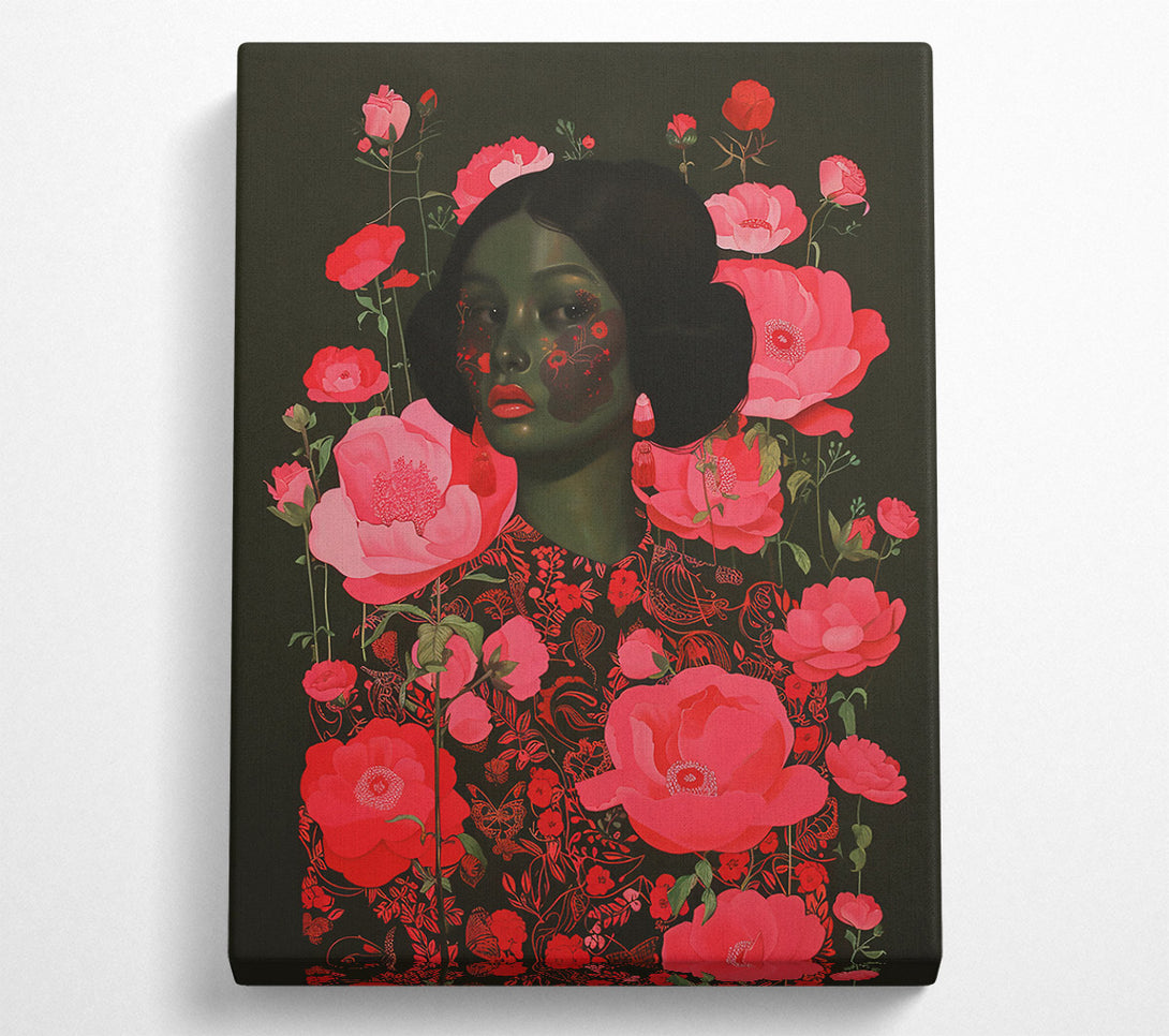  A Canvas Print of Crimson Bloom Embrace Canvas Wall Art