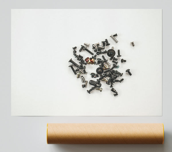 Black Scattered Screws Giclee Print