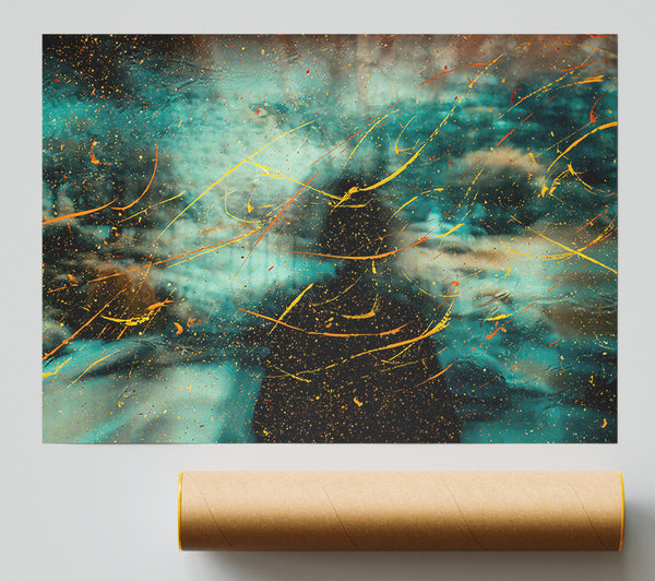 Teal And Gold Splatter Giclee Print