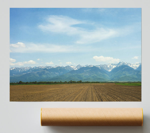 Brown Fields And Distant Peaks Print