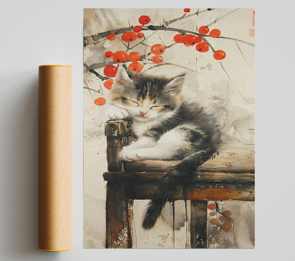 Red Berries And Slumber Poster