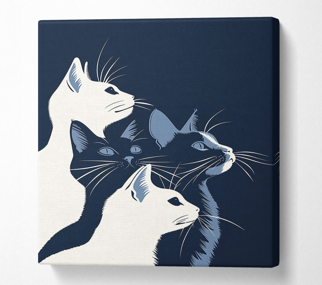  A Canvas Print of Midnight Blue Feline Trio Canvas Wall Art