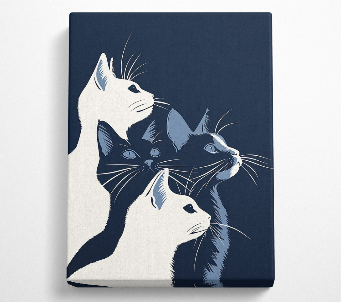  A Canvas Print of Midnight Blue Feline Trio Canvas Wall Art