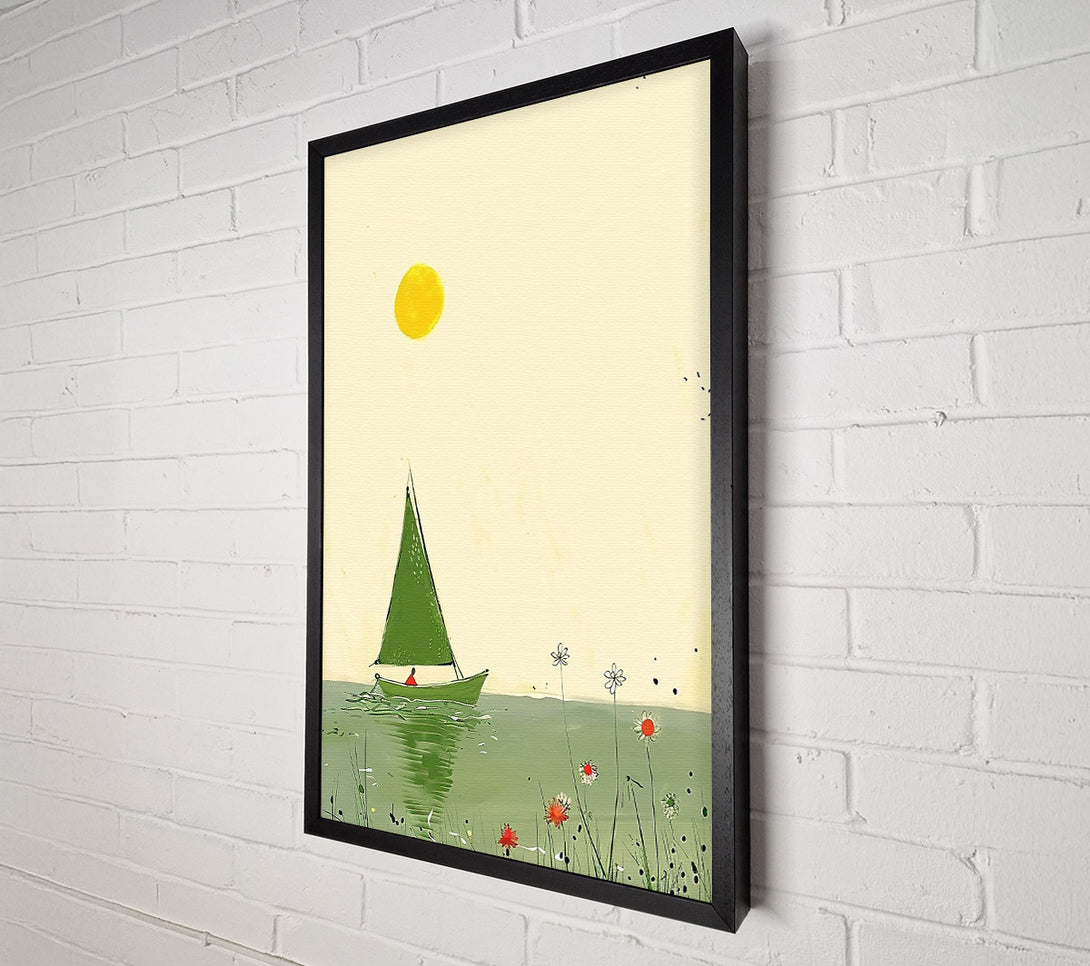  A Canvas Print of Green Sailboat Sunset Canvas Wall Art