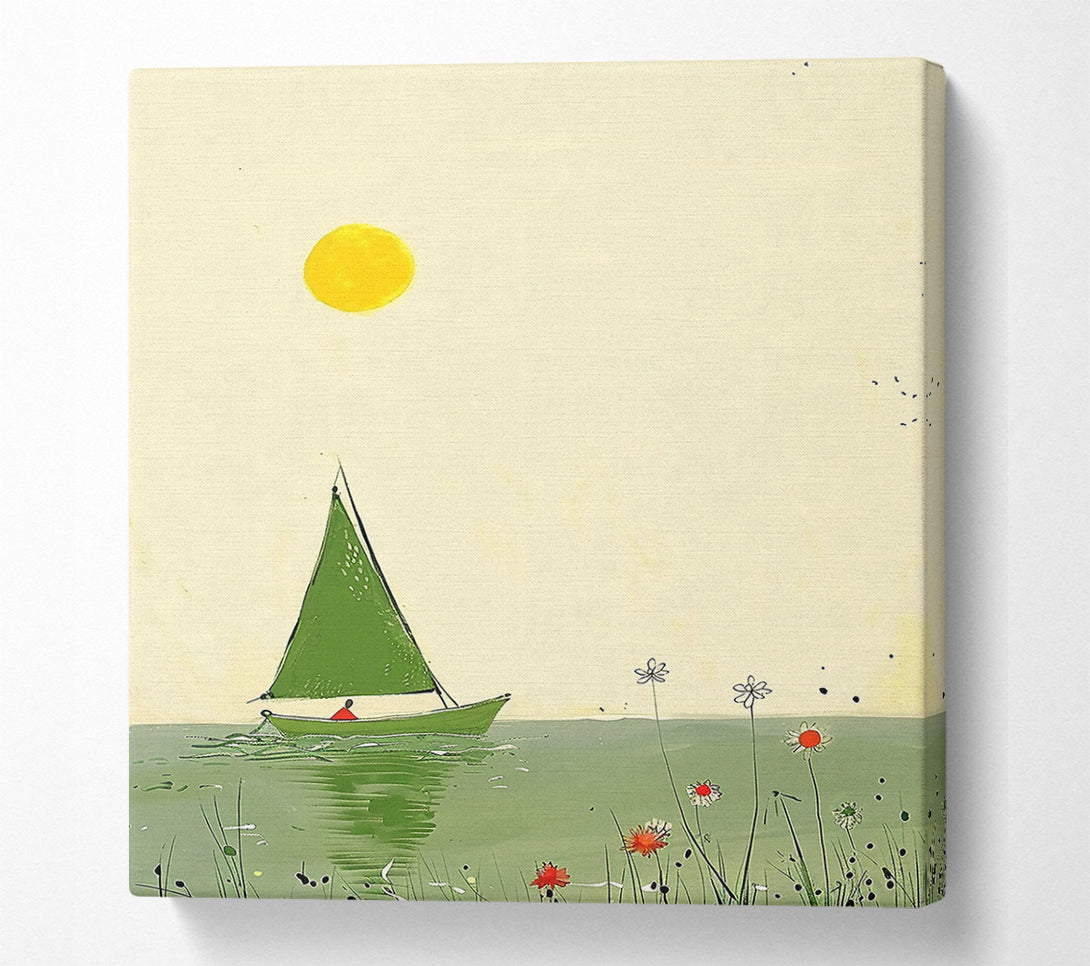 A Canvas Print of Green Sailboat Sunset Canvas Wall Art