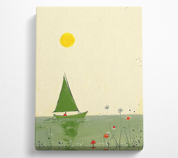  A Canvas Print of Green Sailboat Sunset Canvas Wall Art