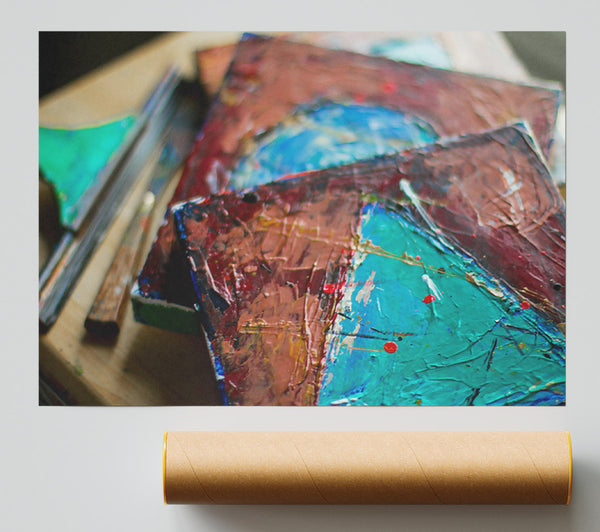 Crimson & Turquoise Layers Poster