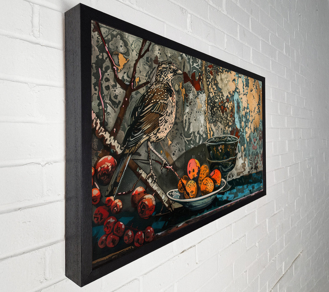  A Canvas Print of Teal Bird And Fruit Canvas Wall Art