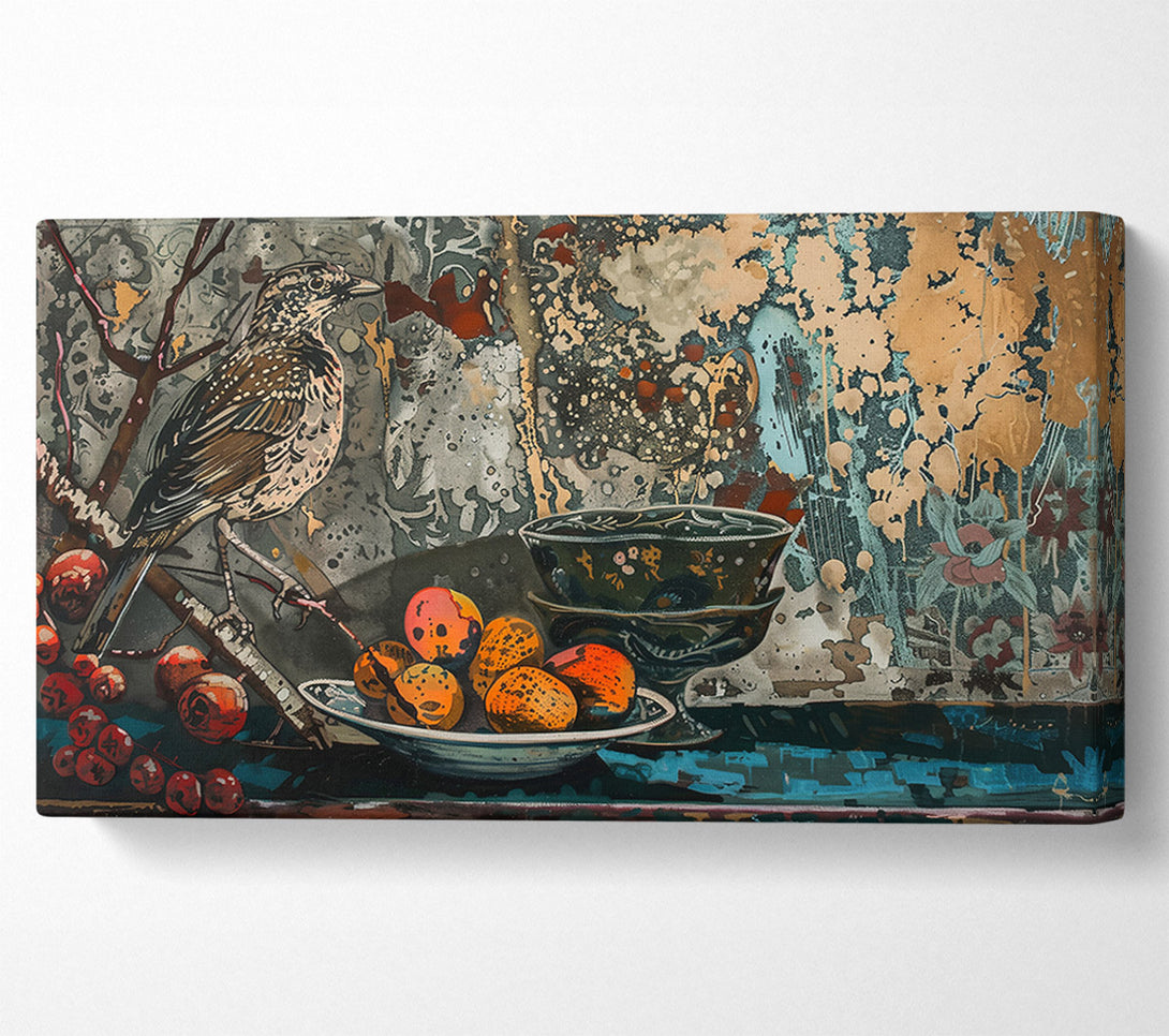  A Canvas Print of Teal Bird And Fruit Canvas Wall Art