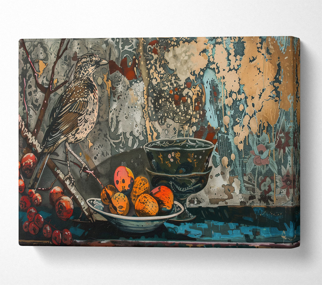  A Canvas Print of Teal Bird And Fruit Canvas Wall Art
