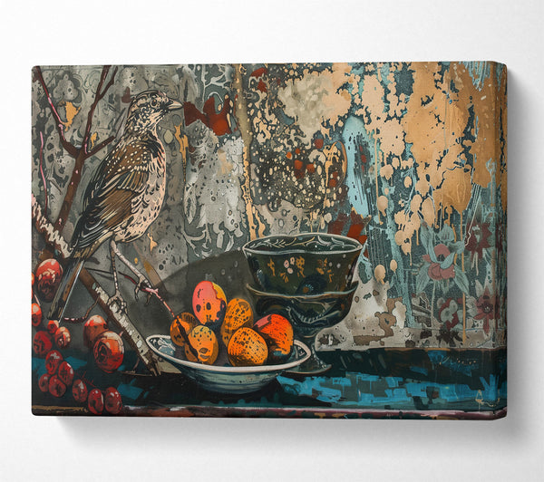  A Canvas Print of Teal Bird And Fruit Canvas Wall Art