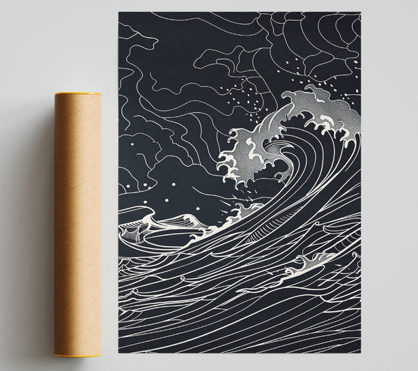 Black Ink Ocean Waves Giclee Print