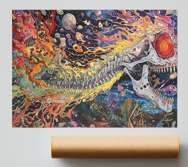Crimson Cosmic Skeleton Giclee Print