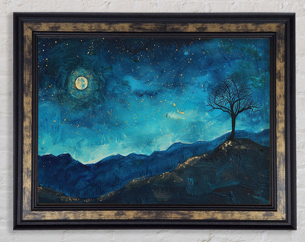 A Starry Night Sky Blues Framed Print