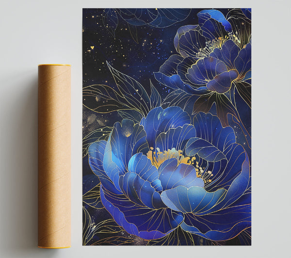 Midnight Blue Blooms Giclee Print