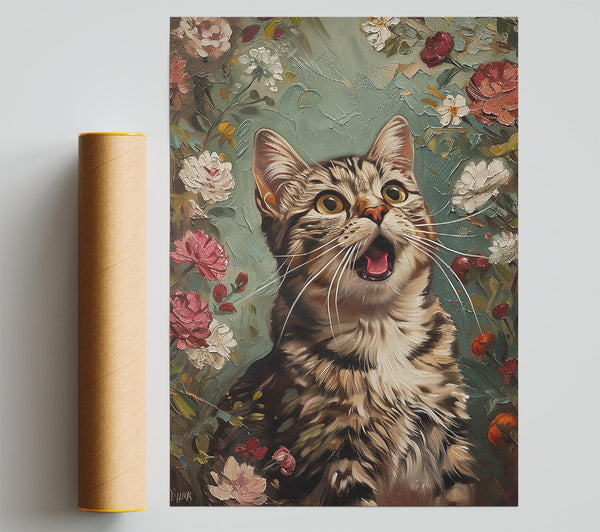 Green Feline Surprise Giclee Print
